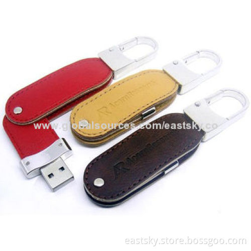 Promotional Leather Twist USB Flash Drive, Supports Hot-swap Capability and Plug-and-play Function
